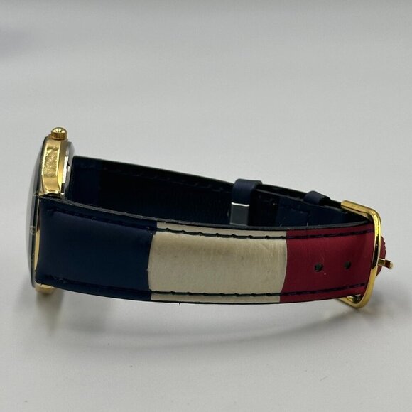 Vintage Tommy Hilifiger Watch Men Black Dial Striped Leather Band Y2K Works 9" - Picture 8 of 12